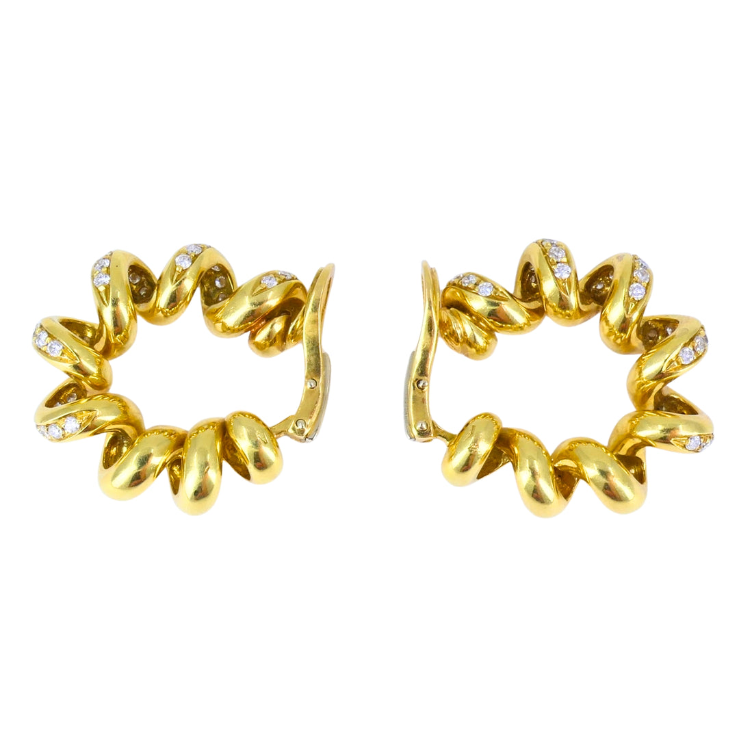Vintage Boucheron Paris 18k Yellow Gold Hoop Earrings Diamond