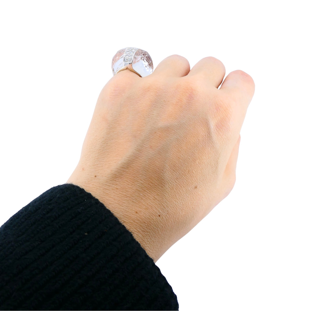 Vintage Italian 18k White Gold Diamond Rock Crystal Cocktail Ring