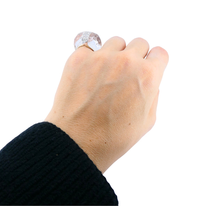 Vintage Italian 18k White Gold Diamond Rock Crystal Cocktail Ring