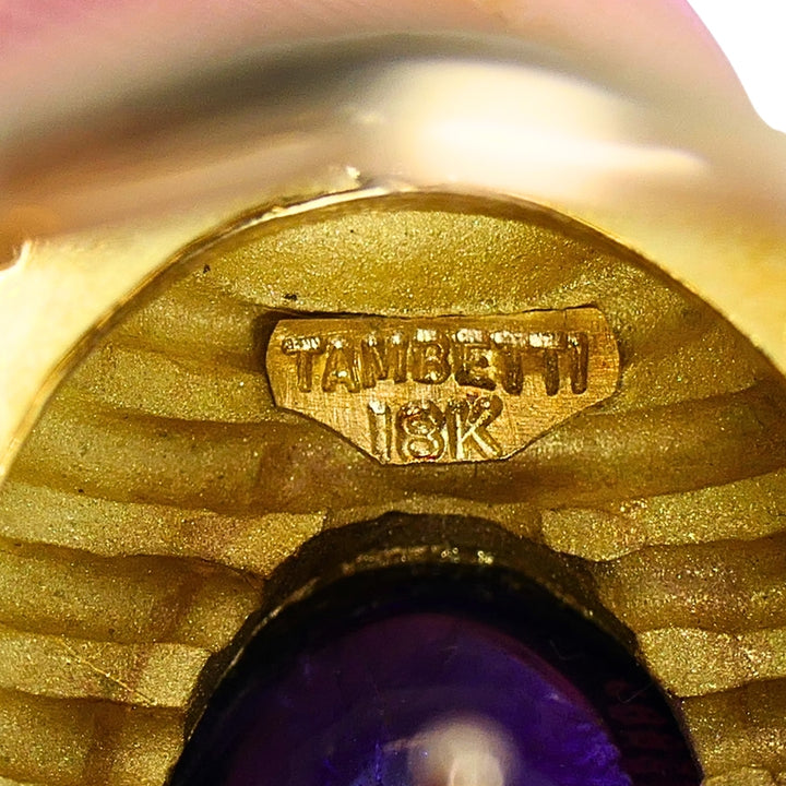 Vintage Tambetti 18k Gold Amethyst Cabochon Earrings