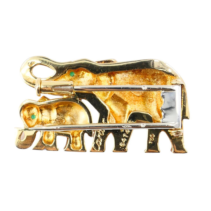 Vintage Cartier Ménagerie 18k Gold Emerald Mother and Baby Elephant Brooch