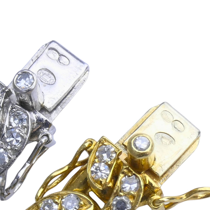 Sterle Paris Single Cut Diamonds Pair of Bracelets 18k Yellow & White Gold 1950s