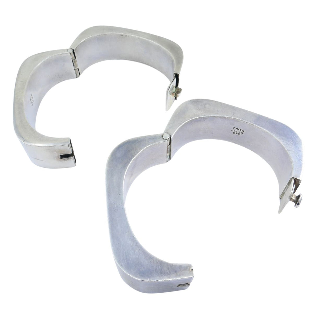 Vintage Sterling Silver Mexico Geometric Hinge Bracelet Pair