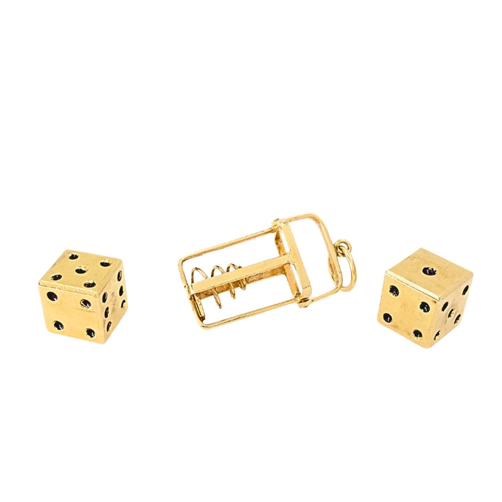 Vintage 14k Gold Dice Pendant with 18k Gold Bar Chain Necklace