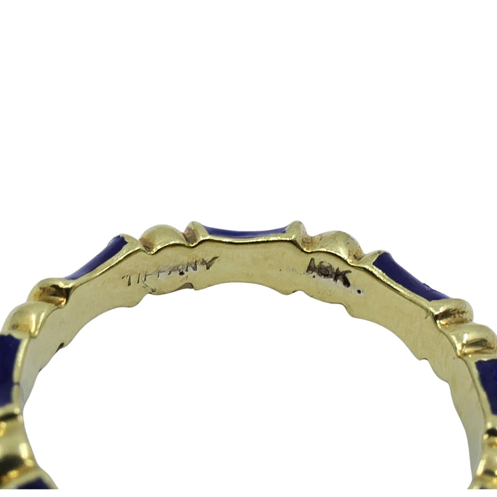 Tiffany & Co. Enamel Bamboo Stacking Rings 18k Yellow Gold Blue Green & Red
