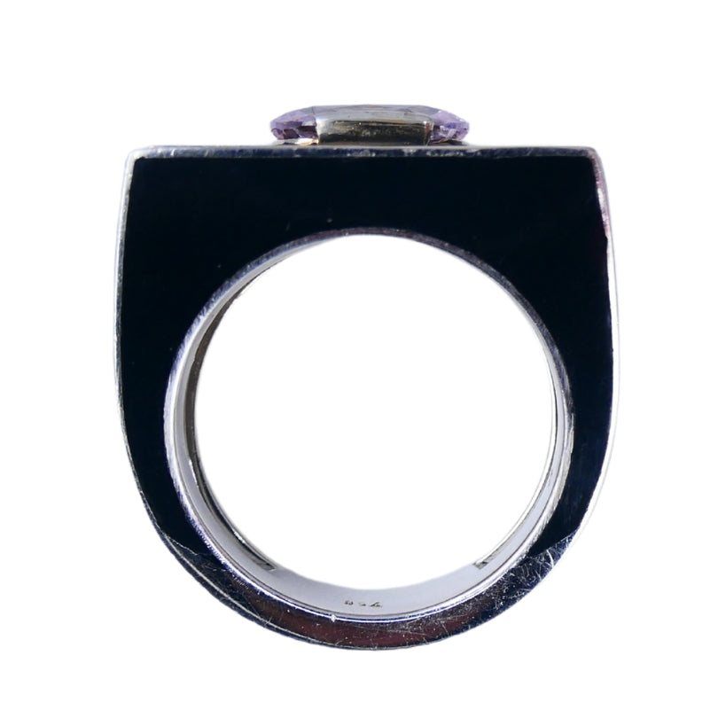 Vintage 18k White Gold Pink Sapphire Black Enamel Ring