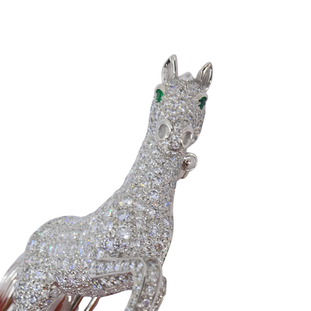 Vintage Cartier 18k Gold Diamond and Emerald Horse Brooch