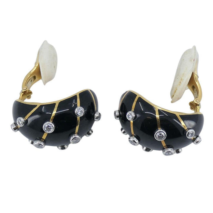 Jean Schlumberger Tiffany & Co. 18k Gold Platinum Enamel Diamond Banana Earrings