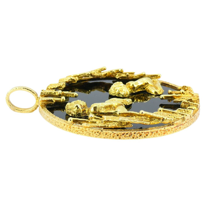 Vintage Kutchinsky 18k Gold Onyx Gemini Zodiac Pendant, Original Box