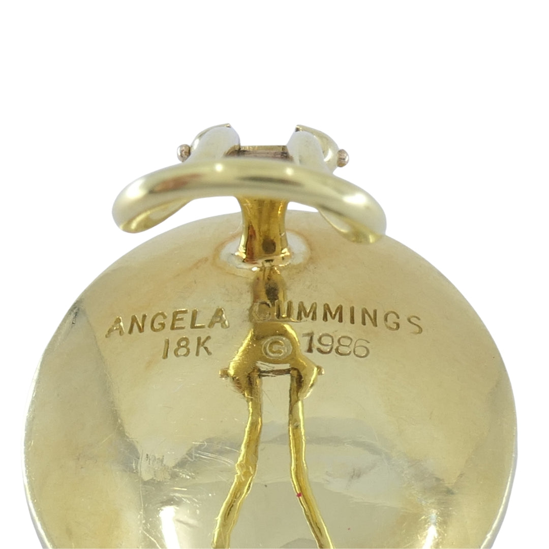 Angela Cummings 18k Gold Mother-of-Pearl Onyx Coral Inlay Dot Dome Earrings