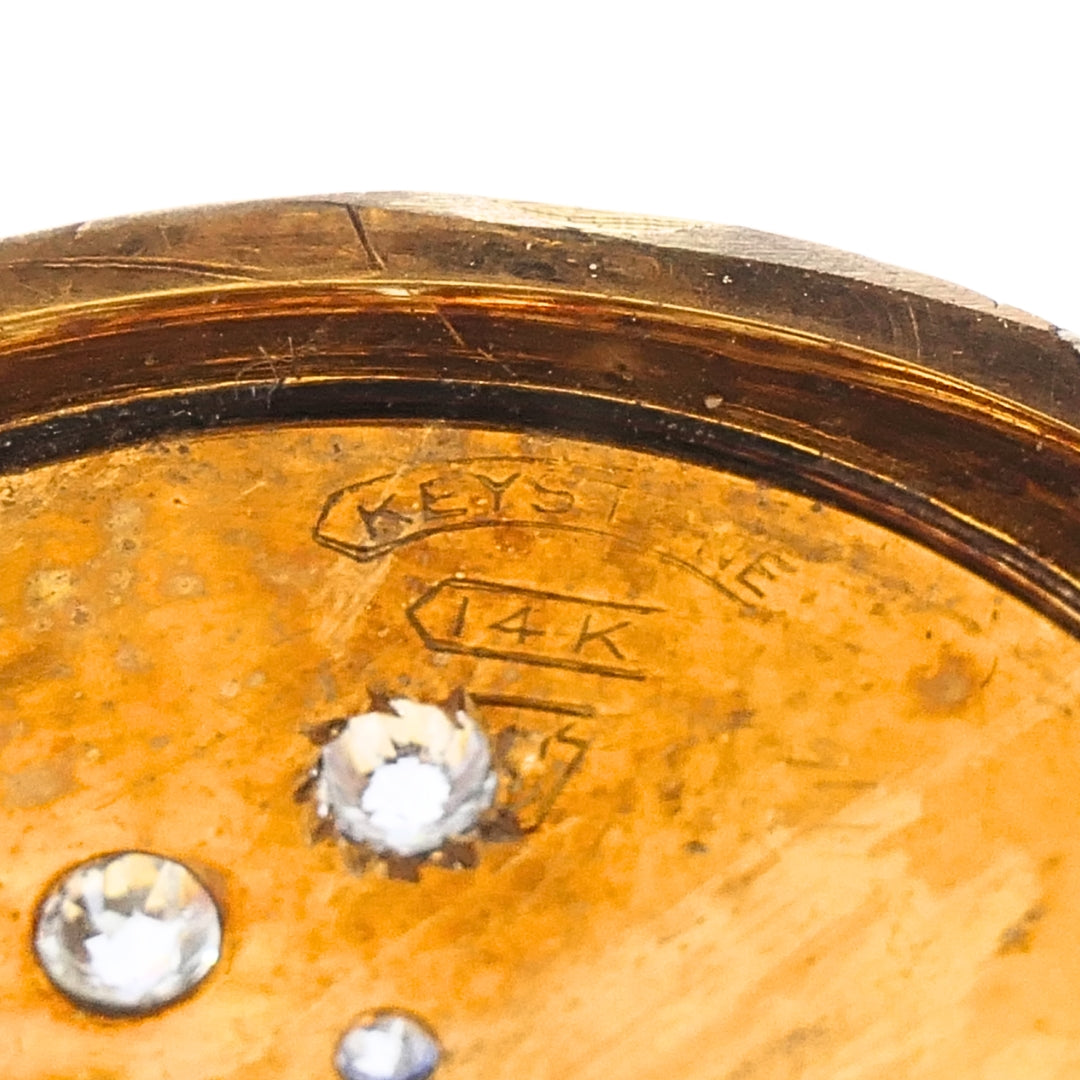 Antique Elgin 14K Gold Keystone Hunter Case Pocket Watch Diamond Butterfly