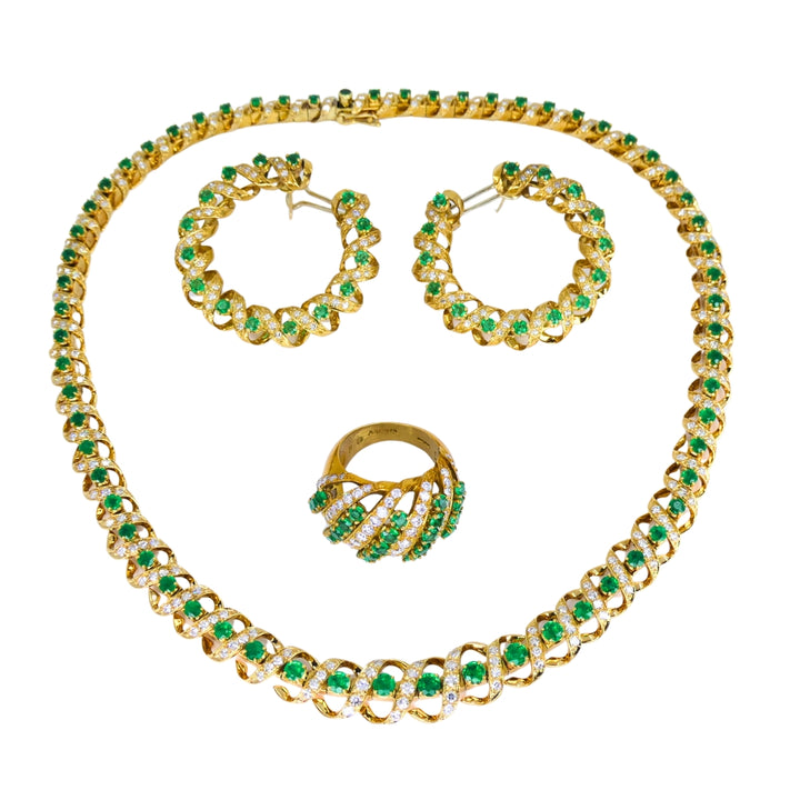 Vintage Asprey & Co. Emerald Necklace 18k Gold Diamond