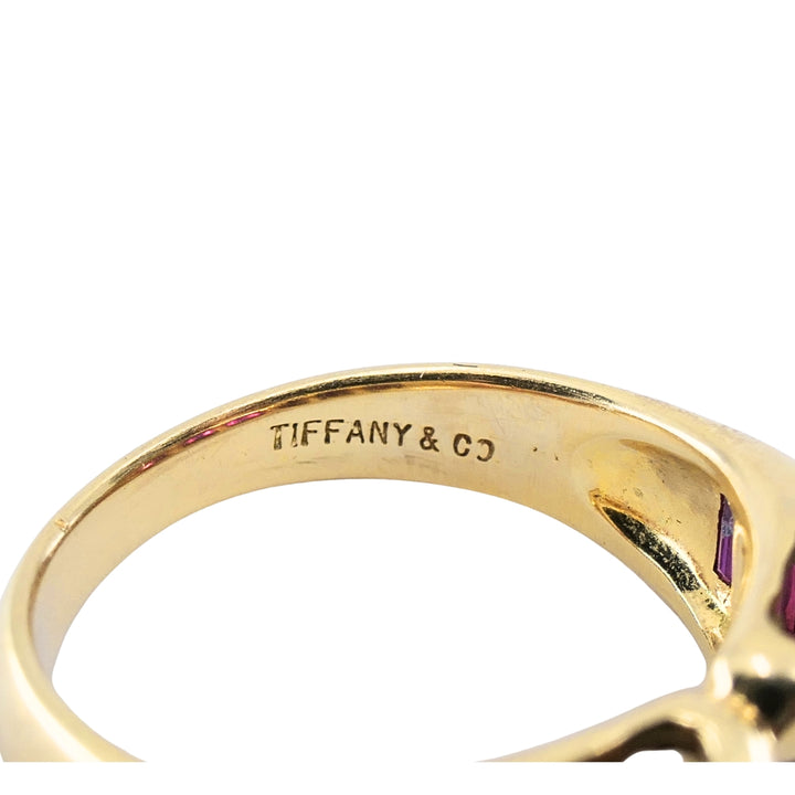 Tiffany & Co. 18k Gold Ruby Baguette Curved Band Ring, Size 5.5