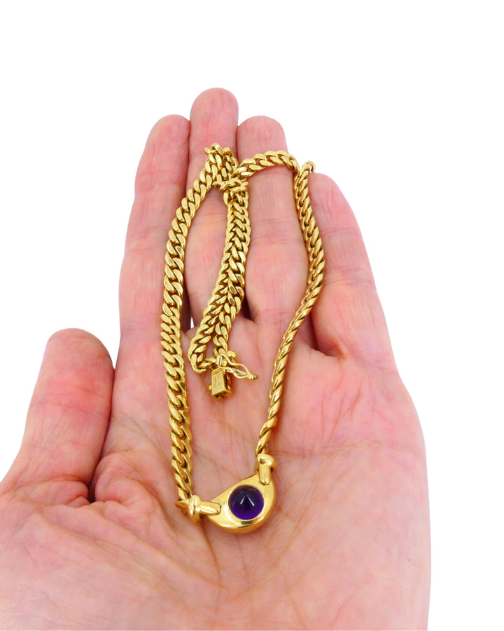 Vintage Bulgari Necklace 18k Gold Gemstones Curblink Chain Necklace,