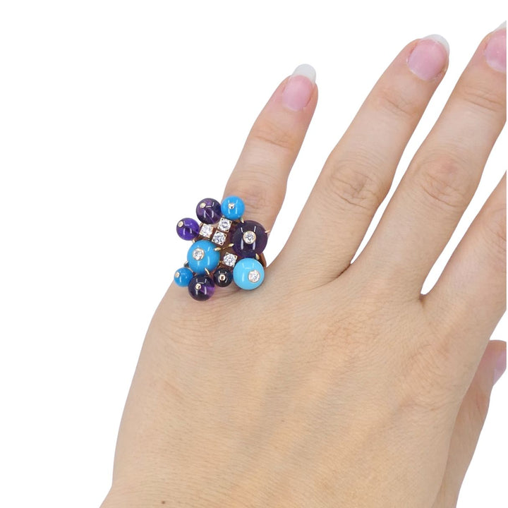 Cartier Délices de Goa 18k Rose Gold Diamond Turquoise Amethyst Ring