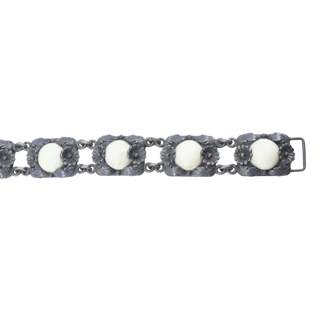 Vintage N.E. From Denmark Sterling Silver Bone Cabochon Bracelet