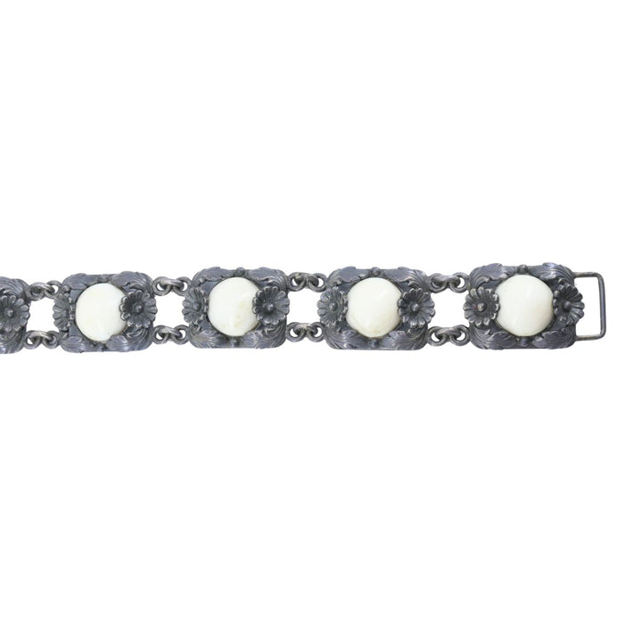 Vintage N.E. From Denmark Sterling Silver Bone Cabochon Bracelet