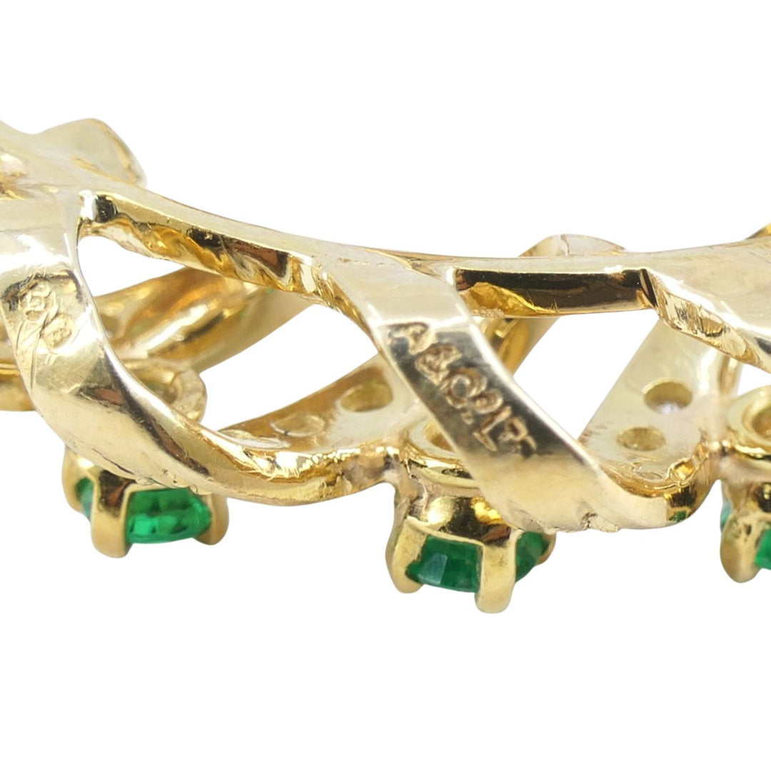 Vintage Asprey & Co. 18k Gold Diamond Emerald Circular Earrings