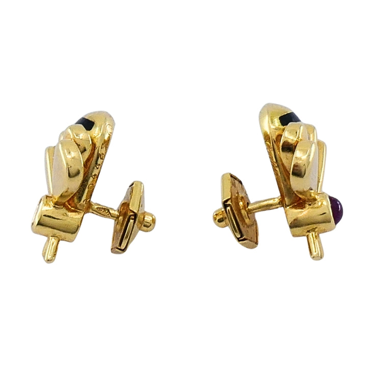 Cartier 18k Gold Bee Stud Earrings Ruby Diamond Accents