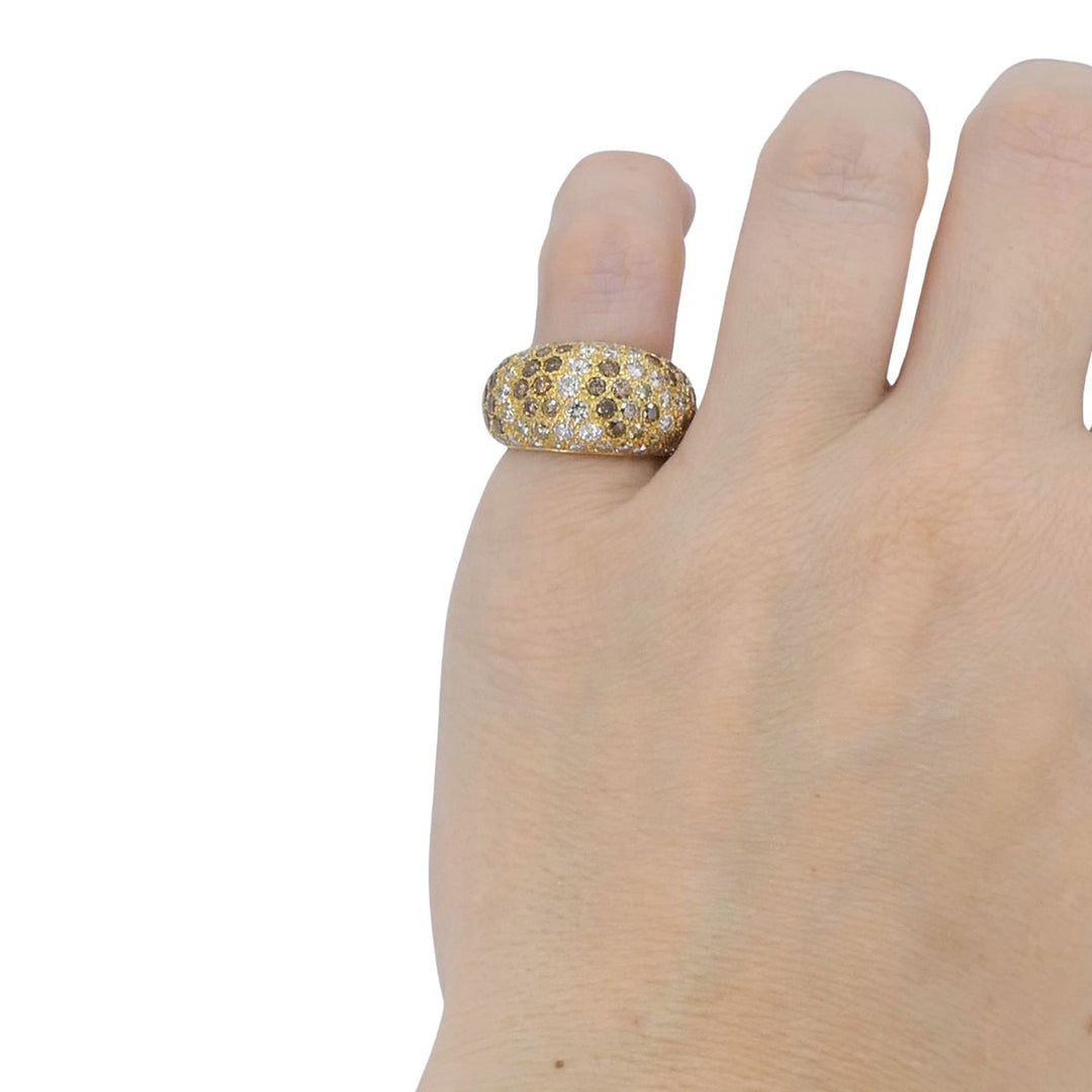 Vintage Cartier Sauvage 18k Gold White Brown Pavé Diamond Dome Ring