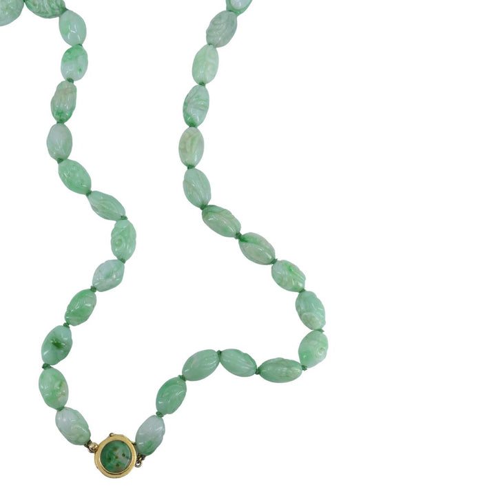 Vintage 14k Gold Apple Jade Carved Bead Necklace