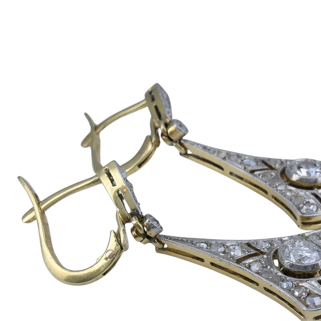 Antique 18k Gold Platinum Old Cut Diamond Drop Earrings