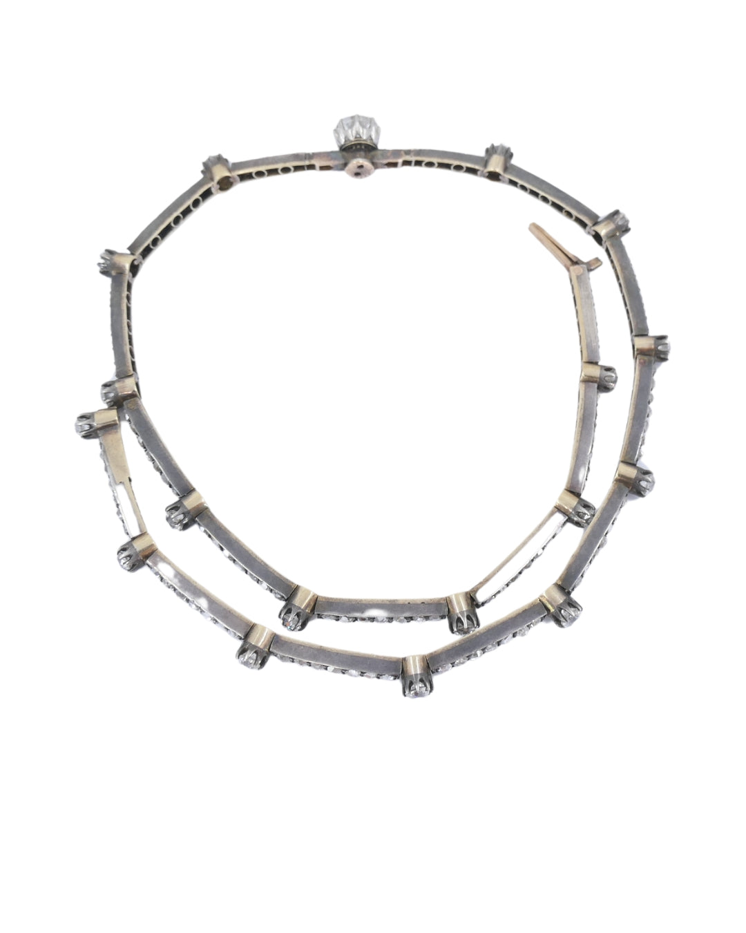 Antique 18k Gold Silver Diamond Choker Necklace French Jewelry