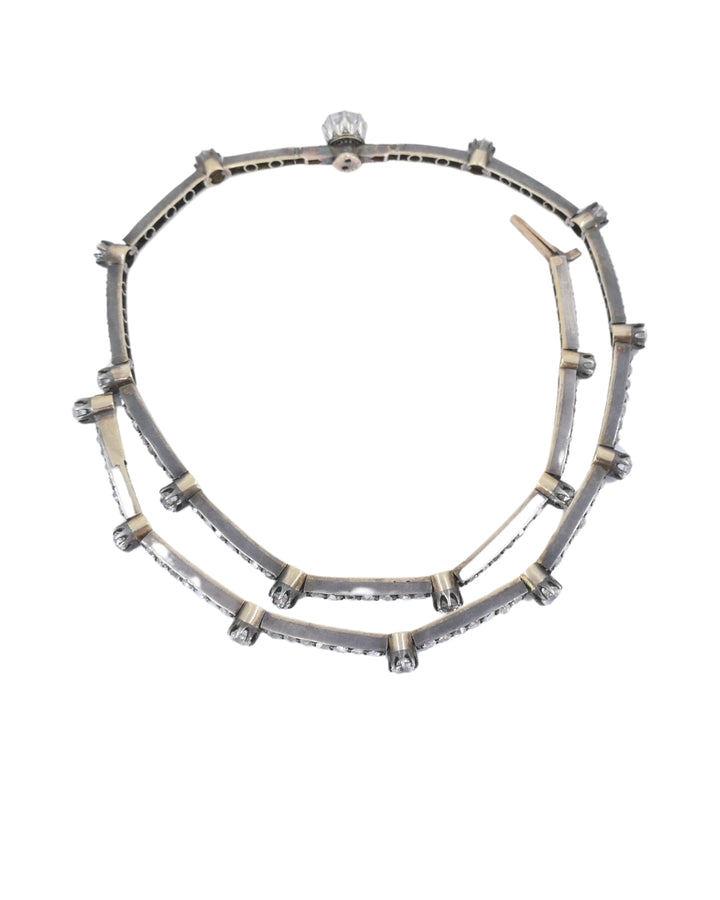 Antique 18k Gold Silver Diamond Choker Necklace French Jewelry