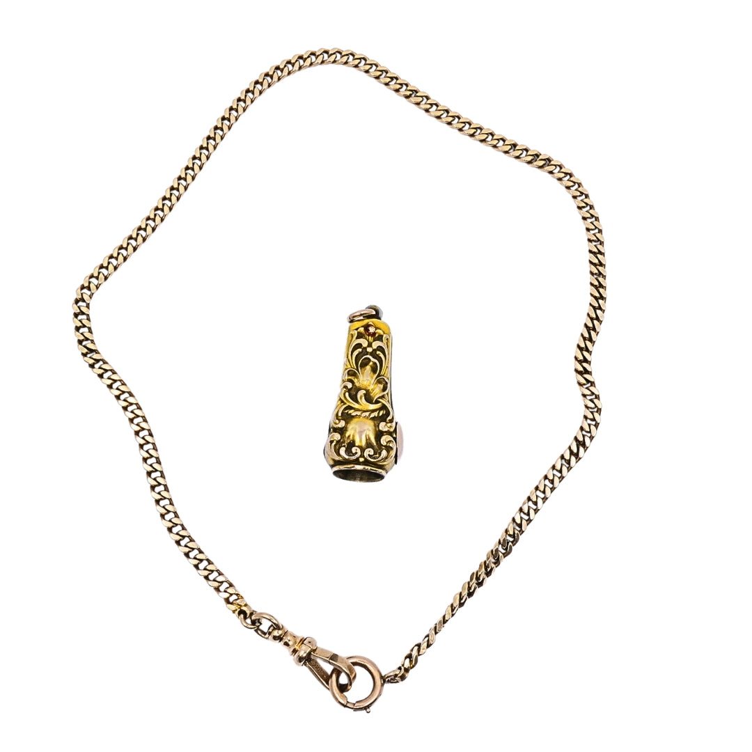 Antique 10k Gold Cigar Cutter Pendant 10k Gold Watch Chain Necklace