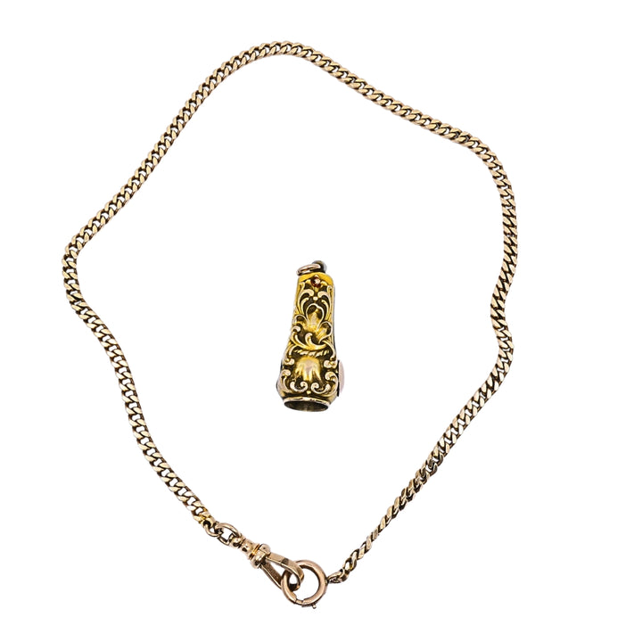 Antique 10k Gold Cigar Cutter Pendant 10k Gold Watch Chain Necklace