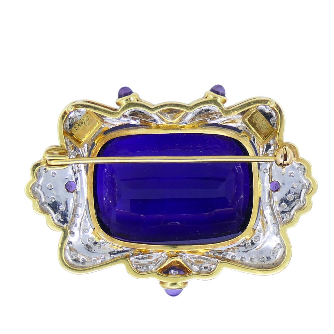Vintage 18k Two-tone Gold Siberian Amethyst Diamond Pin Brooch