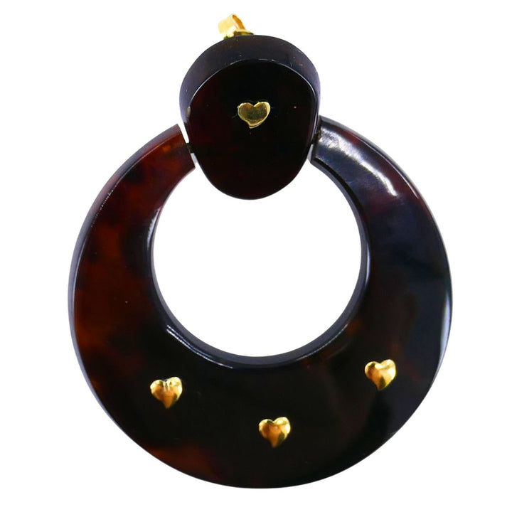 Vintage Italian 18k Gold Tortoise Heart Hoop Earrings
