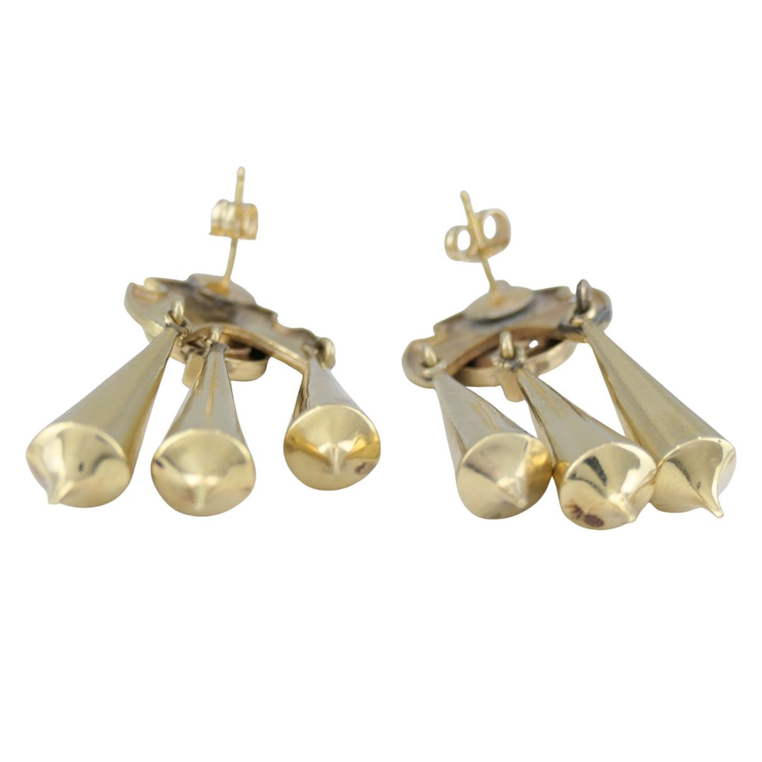 Victorian 14k Gold Enamel Seed Pearl Mechanical Drop Earrings