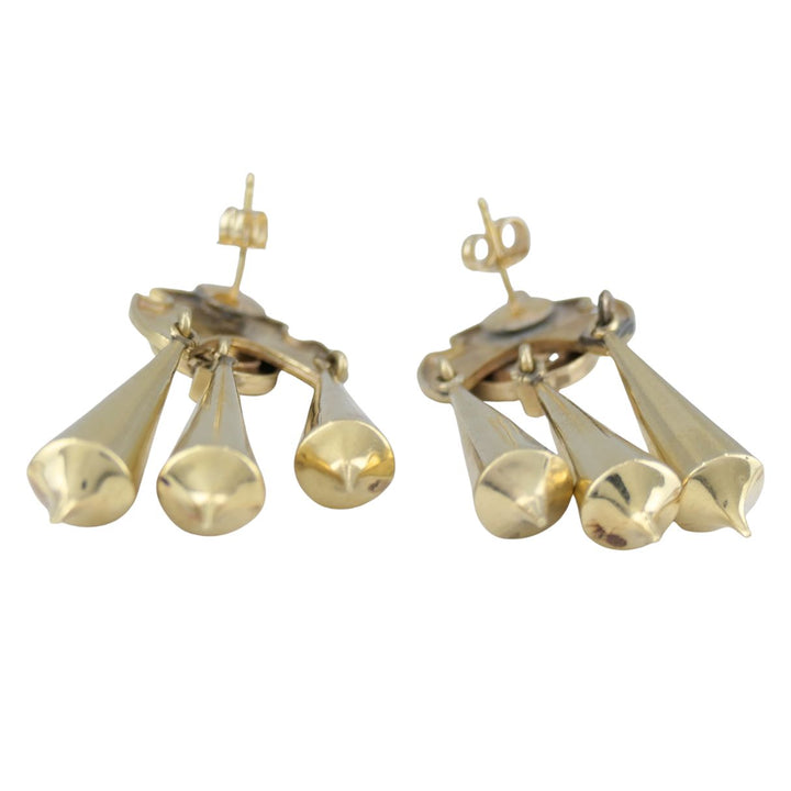 Victorian 14k Gold Enamel Seed Pearl Mechanical Drop Earrings
