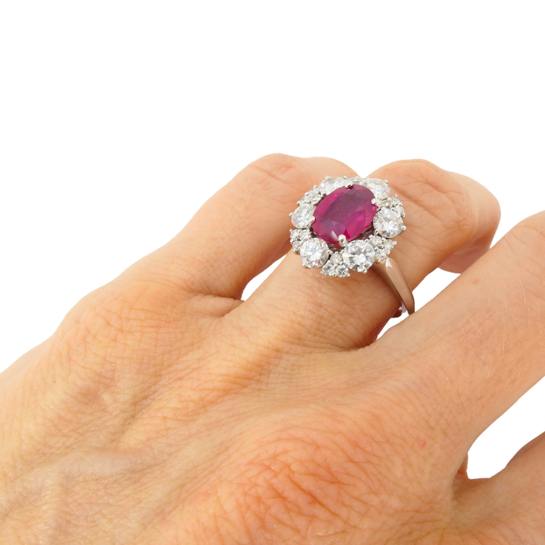 Vintage 18k White Gold Cluster Ring Diamond Ruby 1.75ct Burma