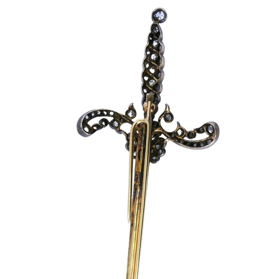 Antique 14k gold Silver Diamond Sword Brooch, circa 1900