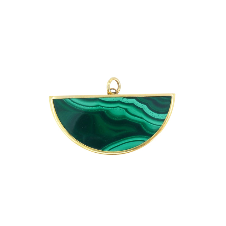Vintage 18k Gold Necklace Malachite Pendant Oval Link Chain