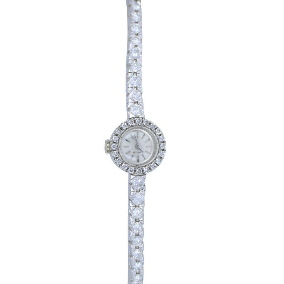 Vintage Longines Swiss 18k White Gold Diamond Lady's Wrist Watch