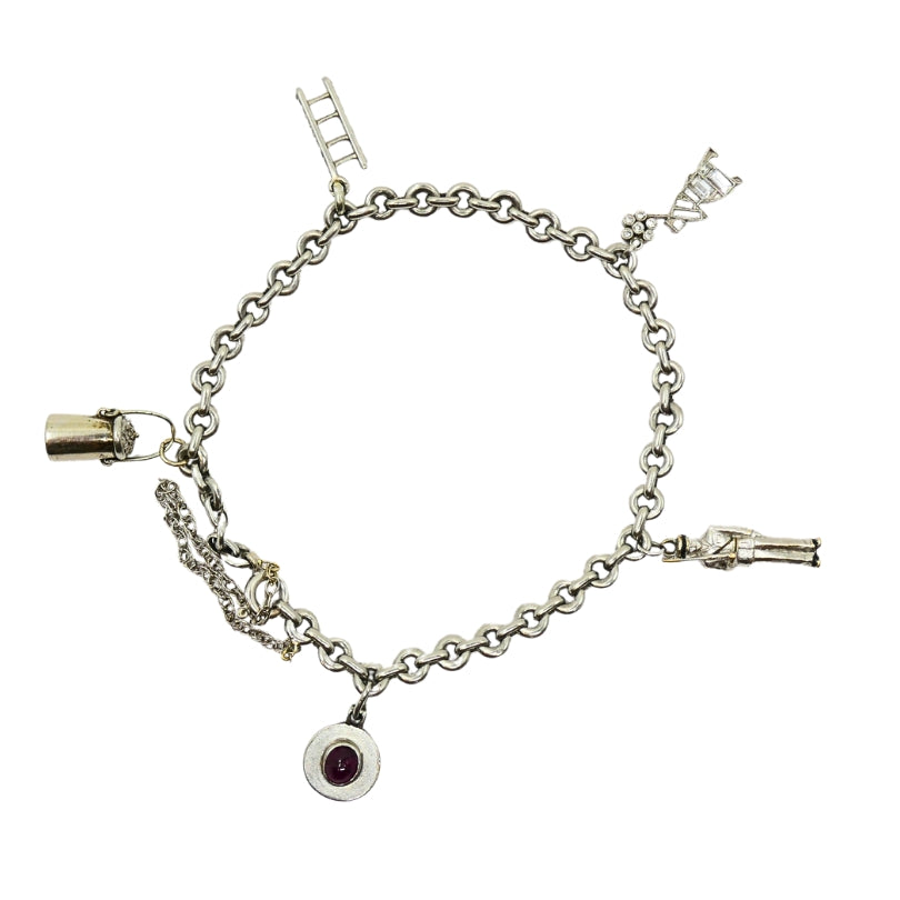 Vintage Platinum Charm Bracelet Diamond Gemstone