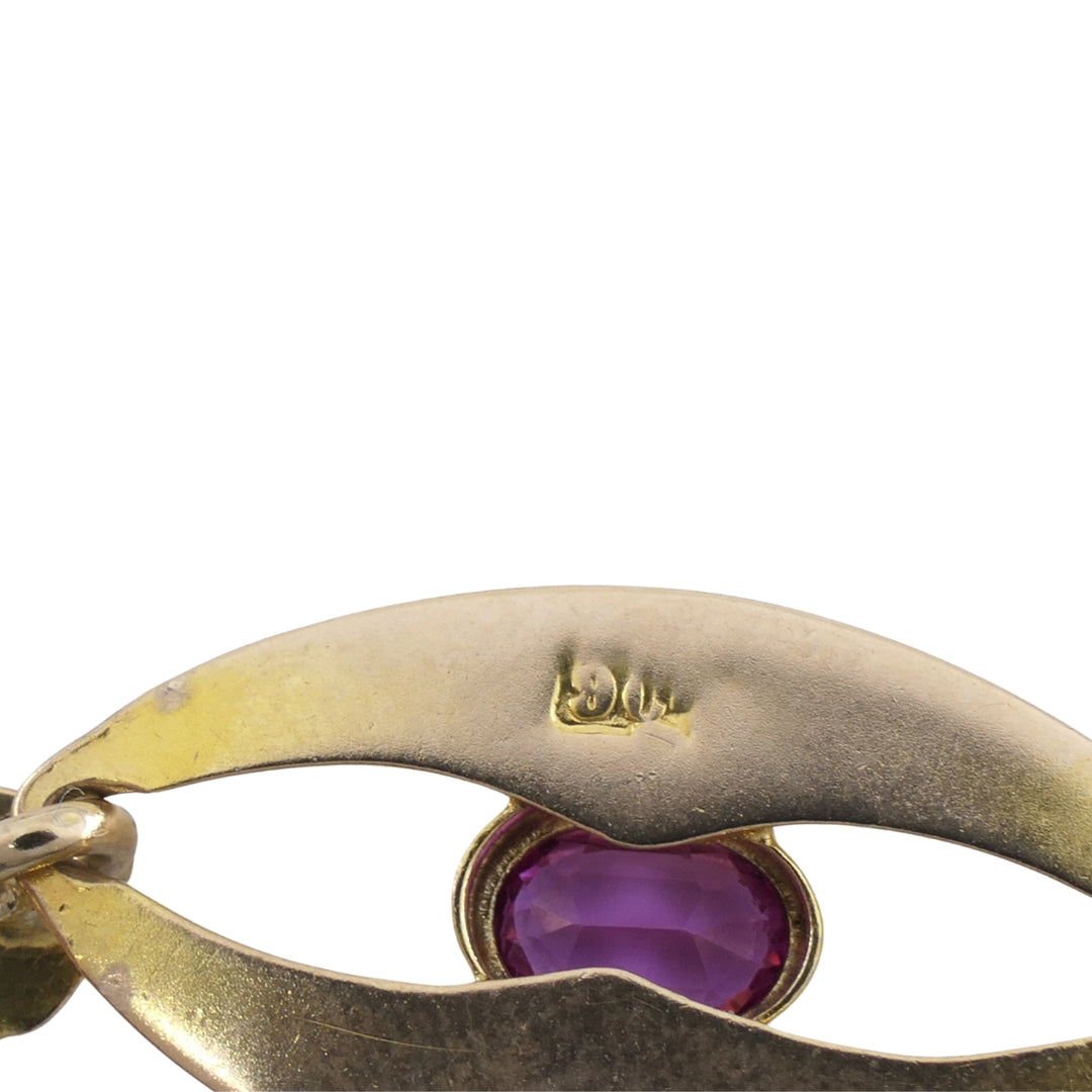 British 9k Yellow Gold Pink Sapphire Link Bracelet