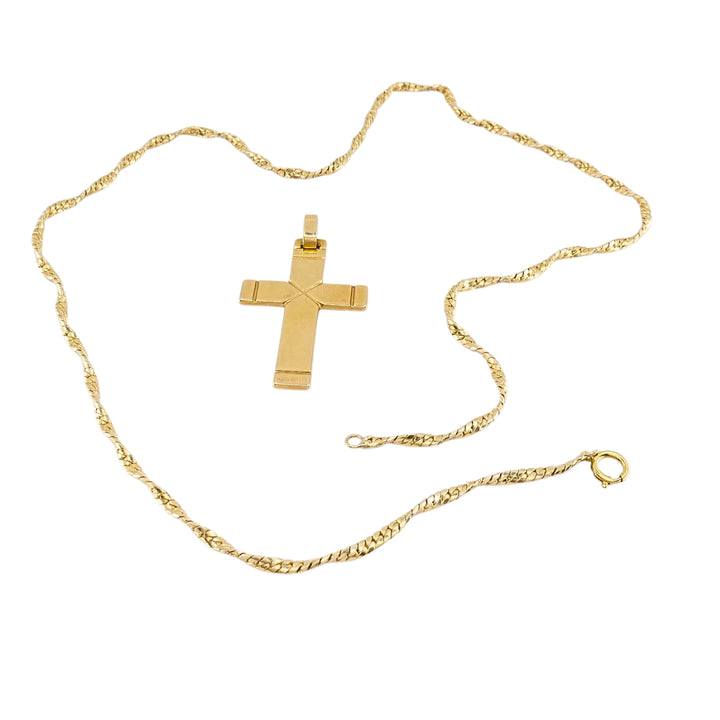 Vintage 14k Gold Cross Pendant Necklace Twisted Chain