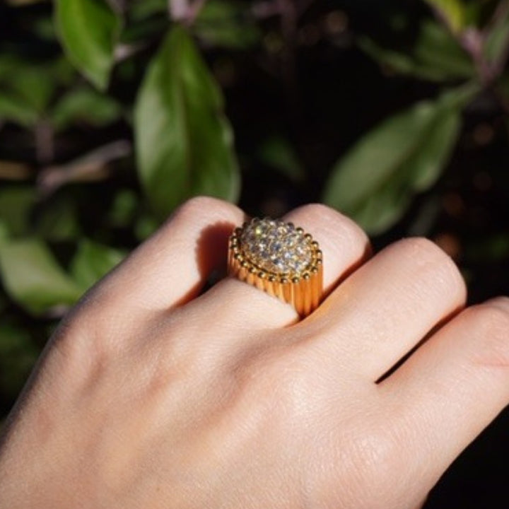 Mikimoto Diamond Ring 18k Gold Cocktail Ring