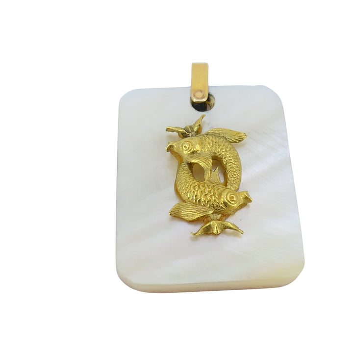 Vintage Pisces Pendant 18k Gold MOP 14k Gold Collar Necklace