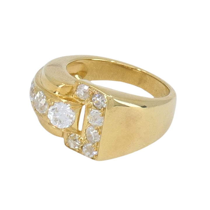 Vintage GRANAT 18k Yellow Gold Diamond Buckle Ring, 1950s