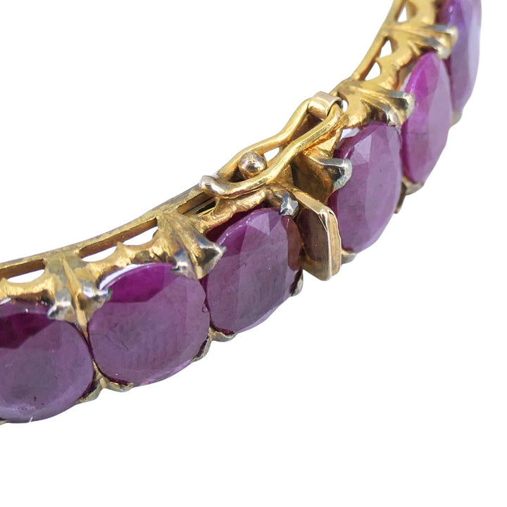Vintage 18k Gold Ruby Hinged Bangle Bracelet Mid 20th century