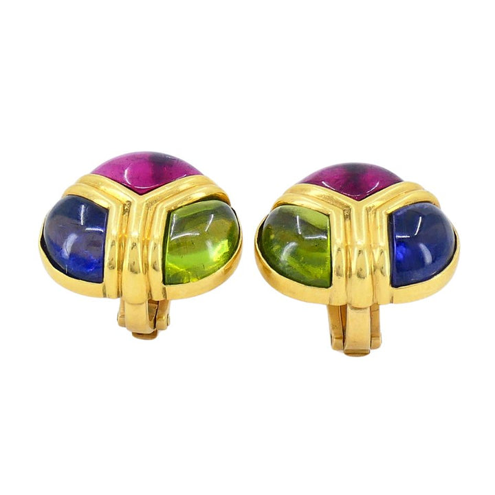 Vintage Bvlgari 18k Gold Sapphire Peridot Iolite Gemstone Earrings