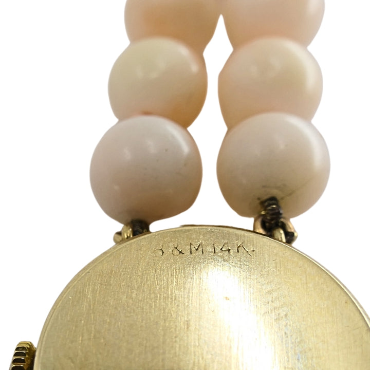 Baume & Mercier 14k Angel Skin Coral Double Strand Bracelet Watch, 1960s