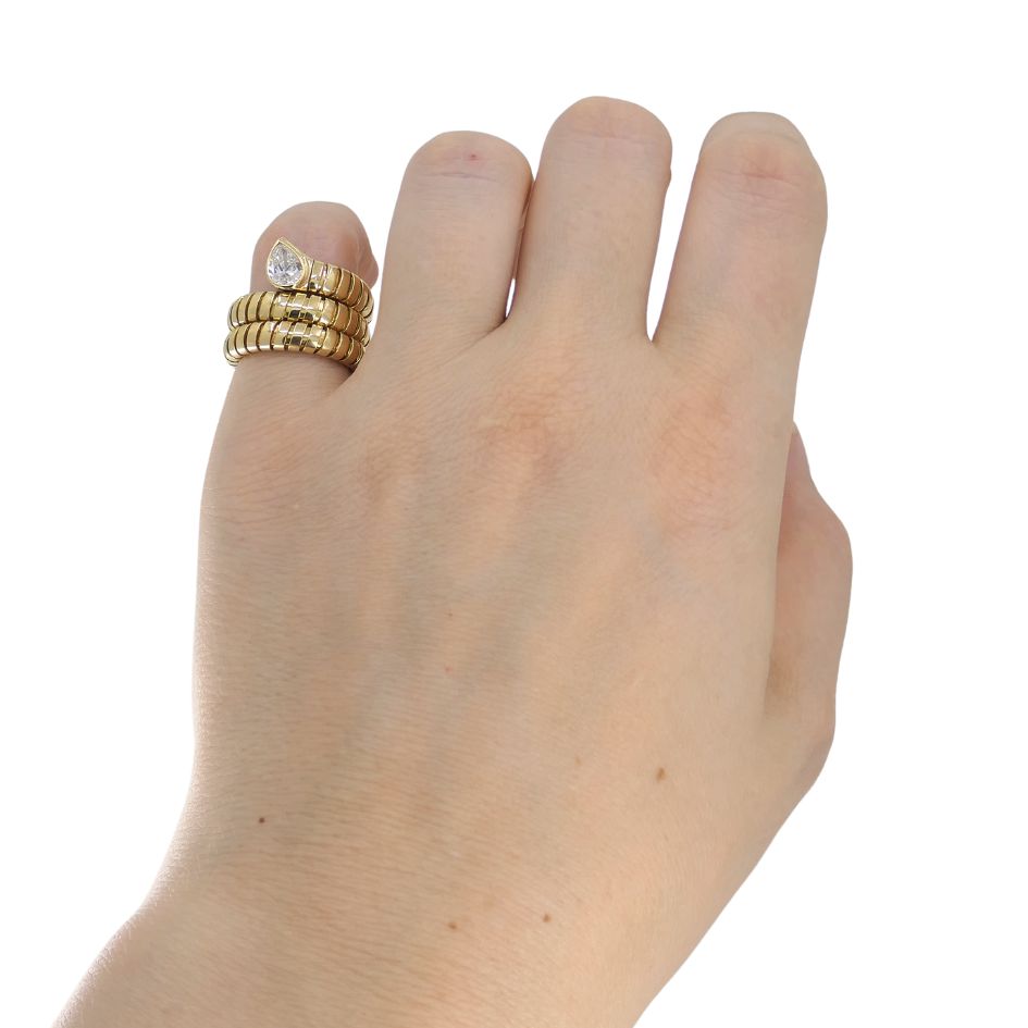 Vintage Bulgari Serpenti Tubogas 18k Gold Diamond Ring
