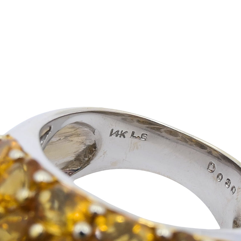 14k White Gold Citrine Diamond Butterfly Dome Ring
