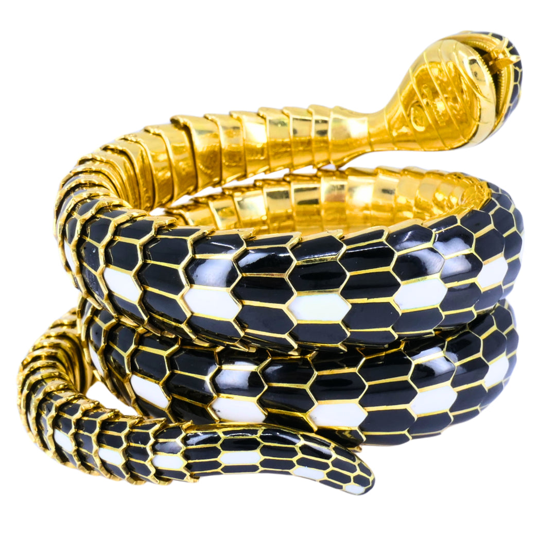 Bvlgari Bulgari Serpenti Bracelet 18k Gold Diamond & Enamel Coil Bracelet